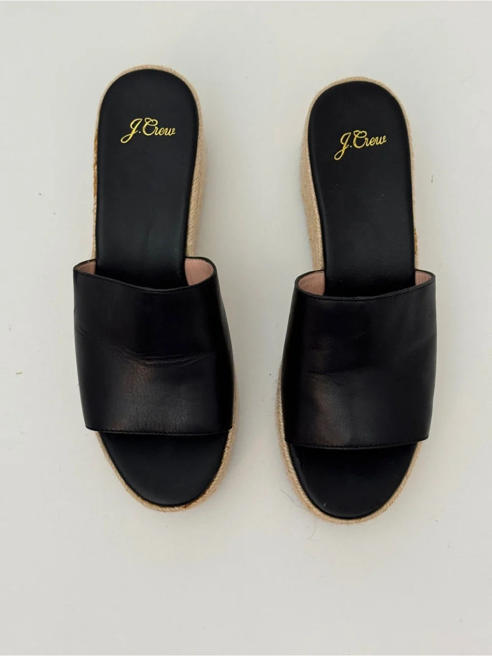J.Crew Black Leather Espadrille Platform Slide - Women